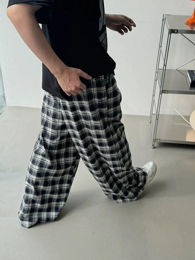 Nine Slouchy Plaid Pants-korean-fashion-Pants-Nine's Closet-OH Garments