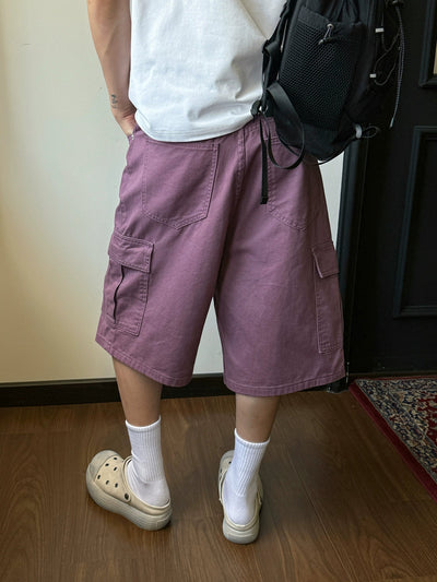 Nine Solid Color Cargo Denim Shorts-korean-fashion-Shorts-Nine's Closet-OH Garments