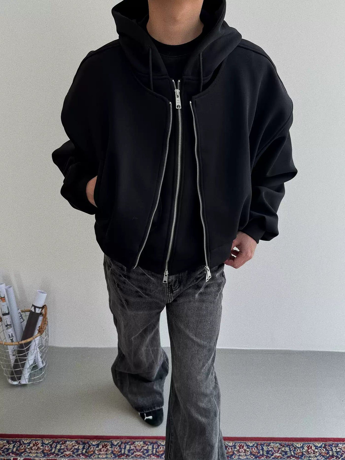 Nine Solid Layered Zip-Up Hoodie-korean-fashion-Hoodie-Nine's Closet-OH Garments