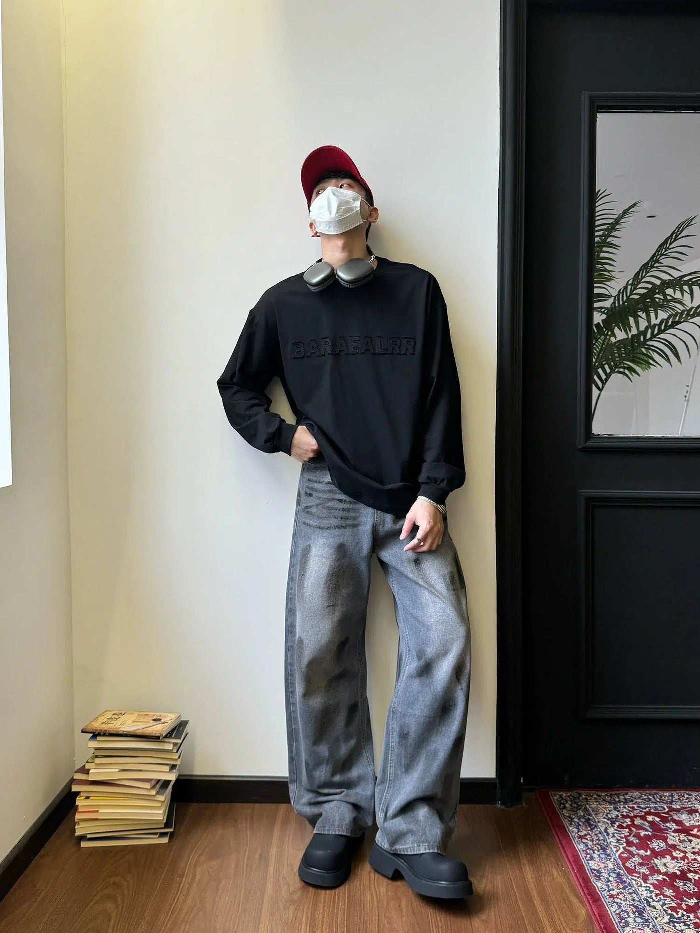Nine Solid Lettered Loose Fit Crewneck-korean-fashion-Crewneck-Nine's Closet-OH Garments