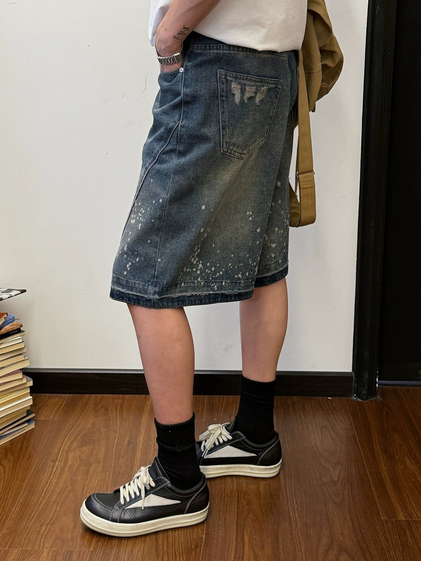 Nine Splatter Workwear Denim Shorts-korean-fashion-Shorts-Nine's Closet-OH Garments