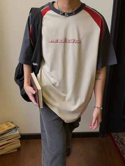Nine Spliced Contrast Sleevs T-Shirt-korean-fashion-T-Shirt-Nine's Closet-OH Garments