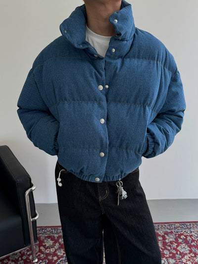 Nine Stand Collar Denim Puffer Jacket-korean-fashion-Jacket-Nine's Closet-OH Garments