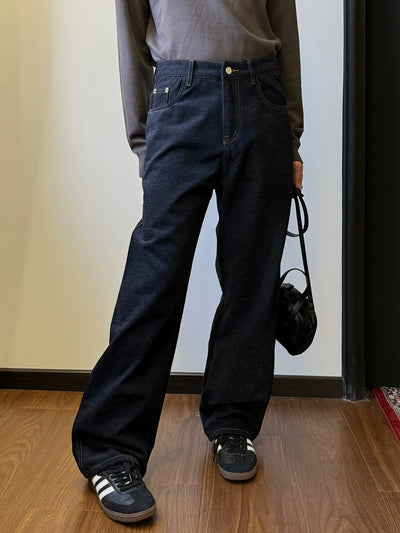 Nine Stitched Detail Straight Loose Jeans-korean-fashion-Jeans-Nine's Closet-OH Garments