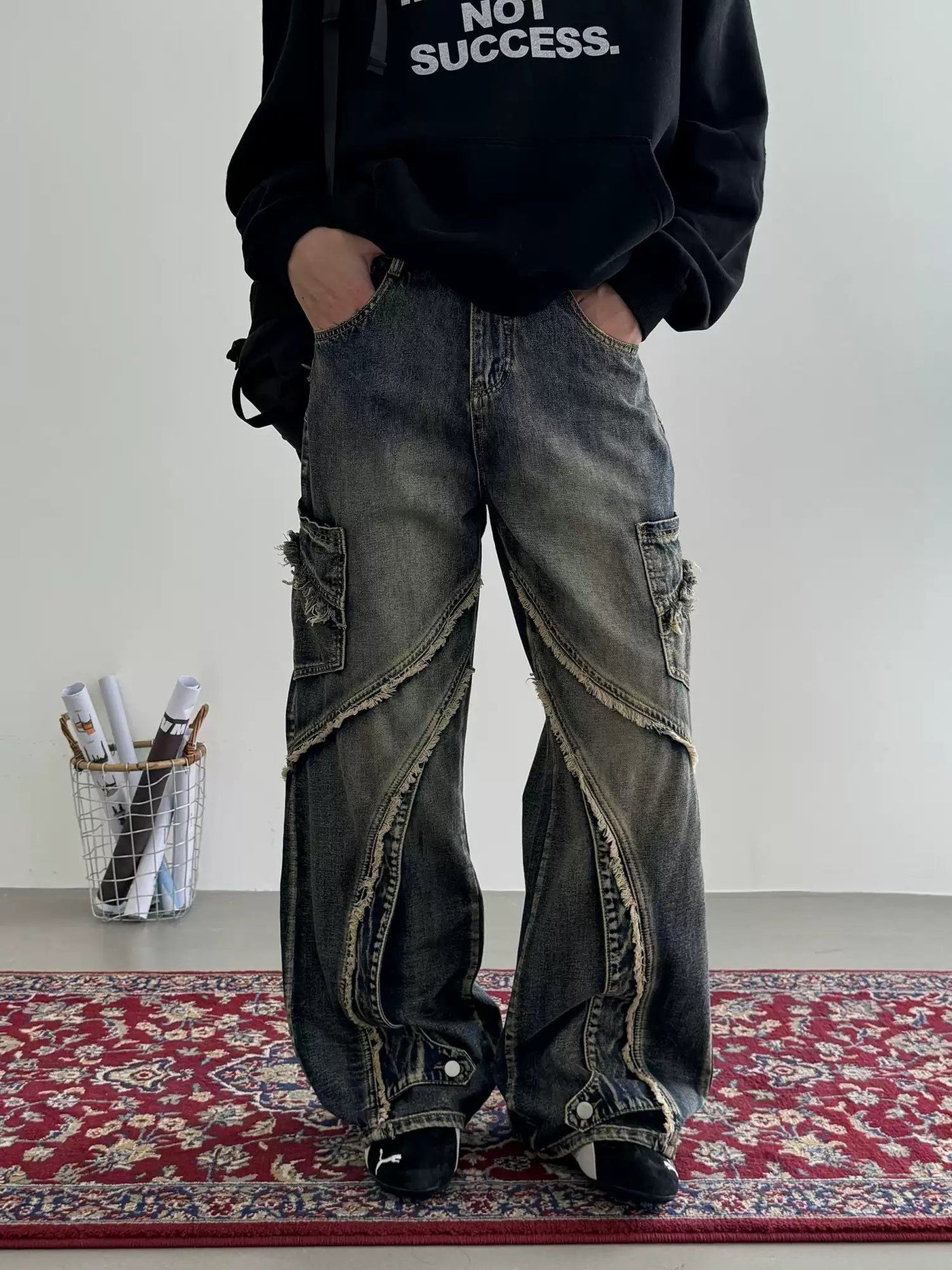 Nine Stitched Raw Edge Flared Jeans-korean-fashion-Jeans-Nine's Closet-OH Garments