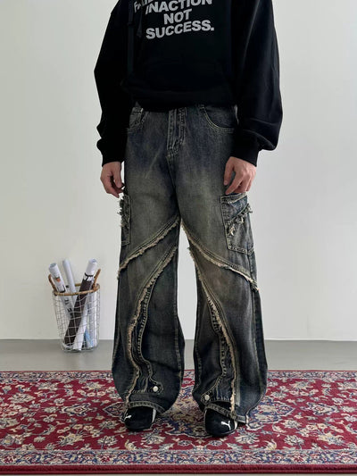 Nine Stitched Raw Edge Flared Jeans-korean-fashion-Jeans-Nine's Closet-OH Garments