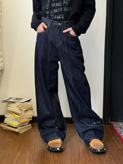 Nine Stitched Washed Jeans-korean-fashion-Jeans-Nine's Closet-OH Garments