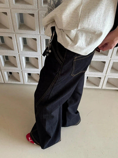 Nine Stitched Wide Leg Jeans-korean-fashion-Jeans-Nine's Closet-OH Garments