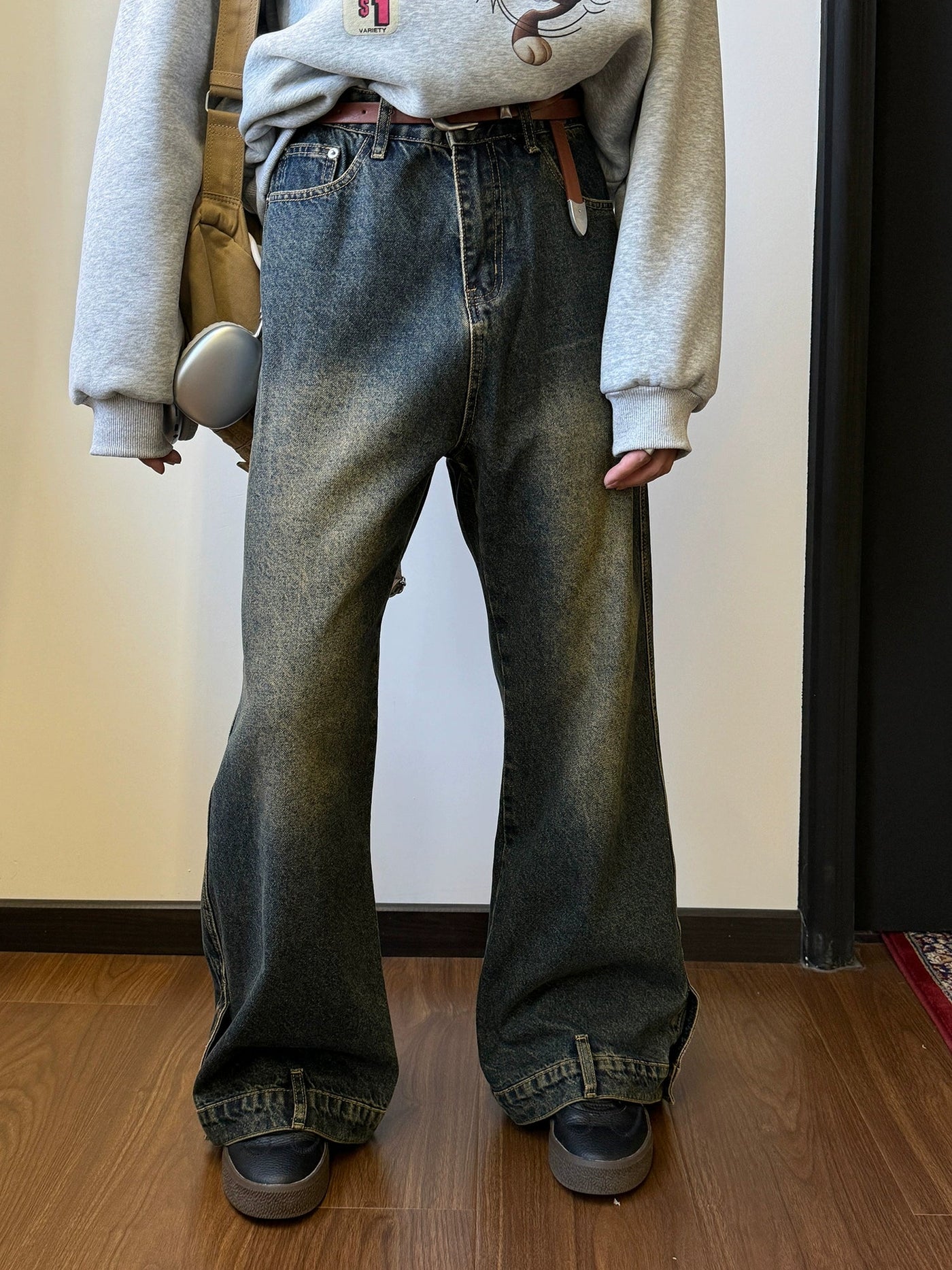 Nine Stone Washed Flared Jeans-korean-fashion-Jeans-Nine's Closet-OH Garments