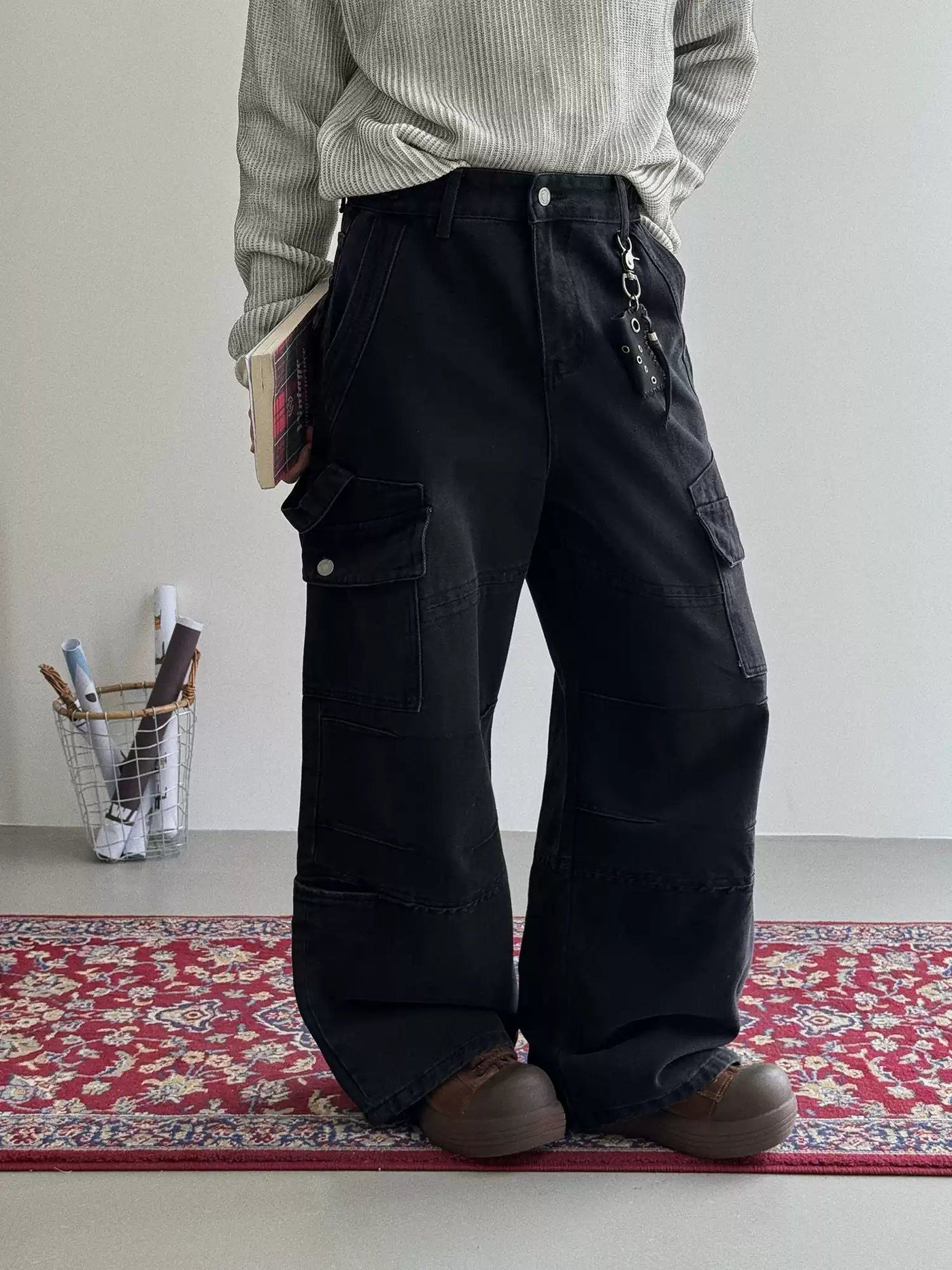 Nine Straight Mid-High Waist Cargo Pants-korean-fashion-Pants-Nine's Closet-OH Garments