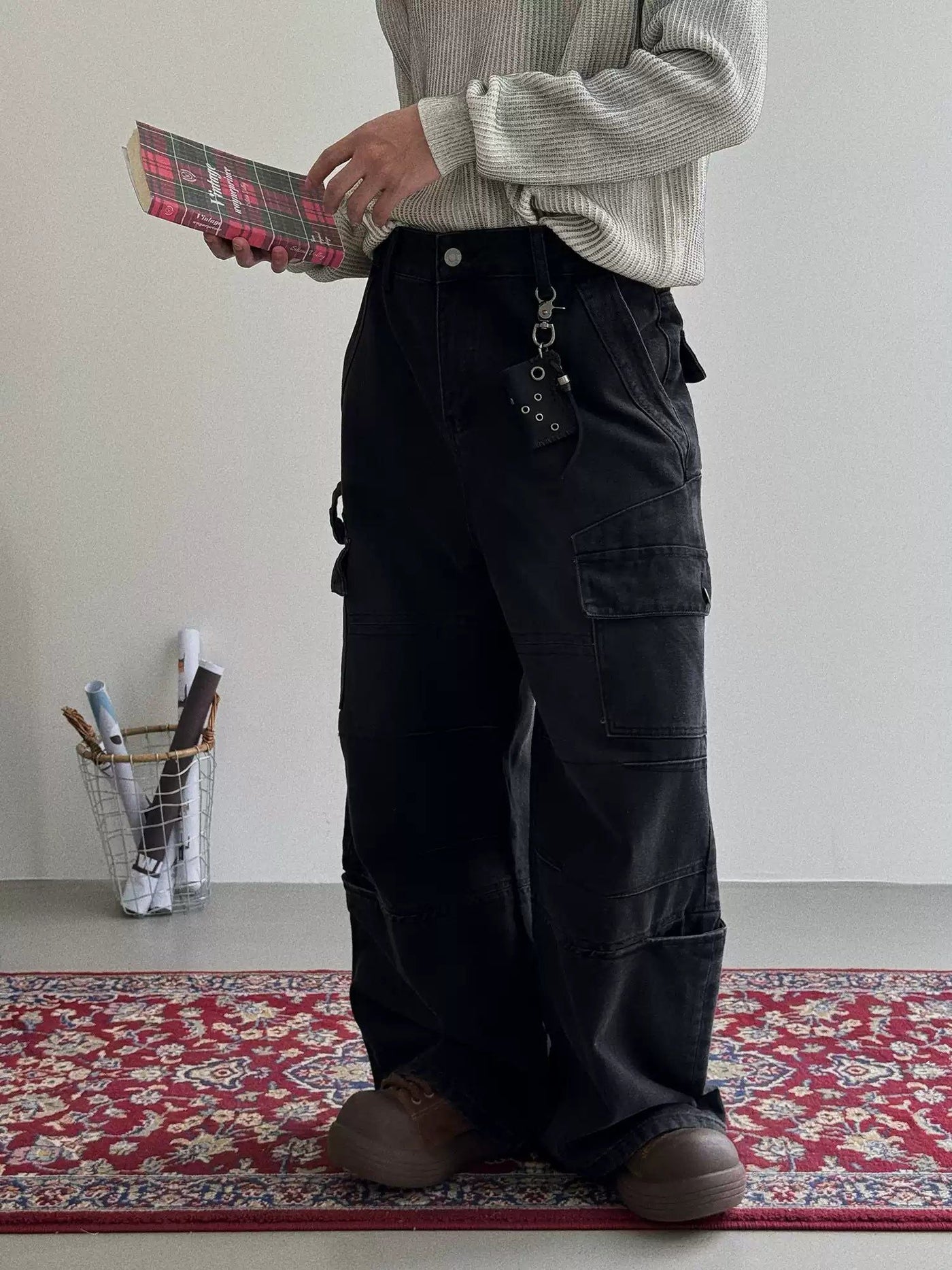 Nine Straight Mid-High Waist Cargo Pants-korean-fashion-Pants-Nine's Closet-OH Garments