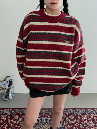 Nine Striped Loose Fit Sweater-korean-fashion-Sweater-Nine's Closet-OH Garments