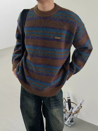 Nine Striped Loose Fit Sweater-korean-fashion-Sweater-Nine's Closet-OH Garments