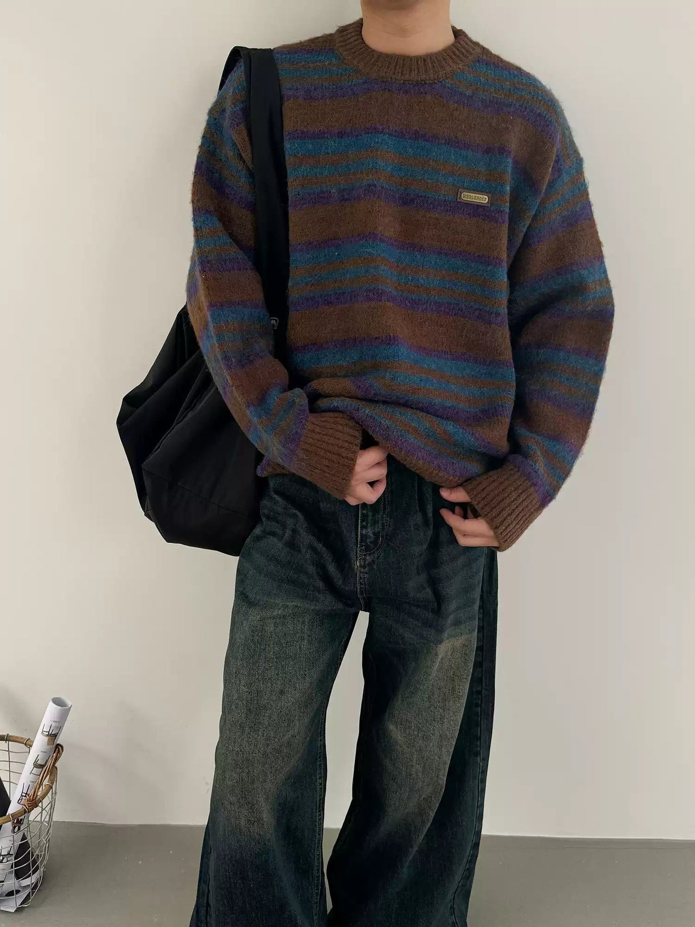 Nine Striped Loose Fit Sweater-korean-fashion-Sweater-Nine's Closet-OH Garments