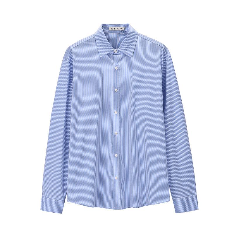 Nine Striped Loose Shirt-korean-fashion-Shirt-Nine's Closet-OH Garments