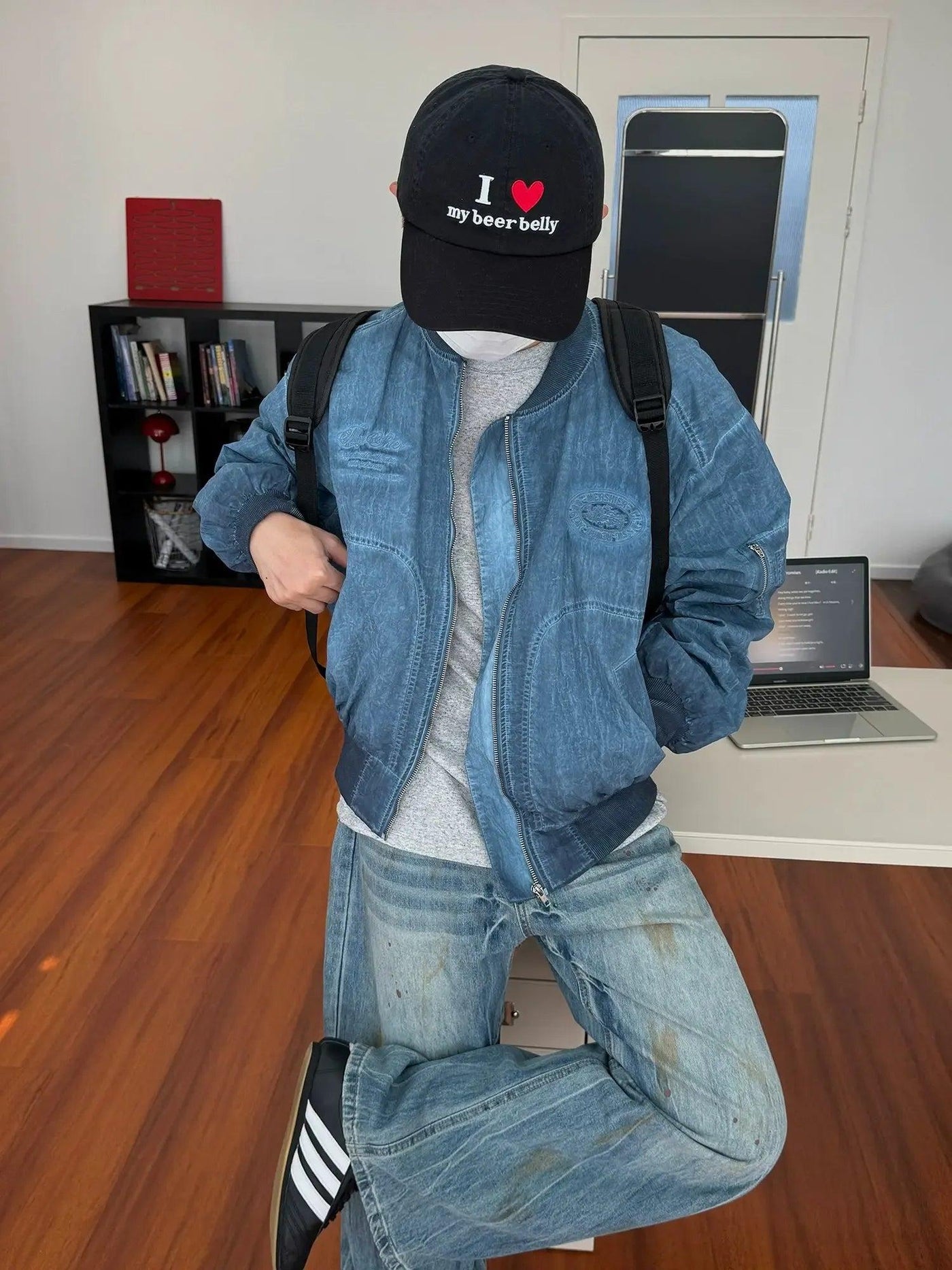 Nine Structured Faded Bomber Denim Jacket-korean-fashion-Jacket-Nine's Closet-OH Garments