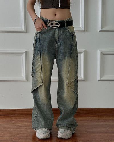 Nine Structured Lines Faded Areas Jeans-korean-fashion-Jeans-Nine's Closet-OH Garments