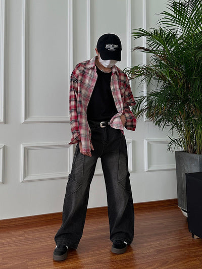 Nine Structured Lines Faded Areas Jeans-korean-fashion-Jeans-Nine's Closet-OH Garments