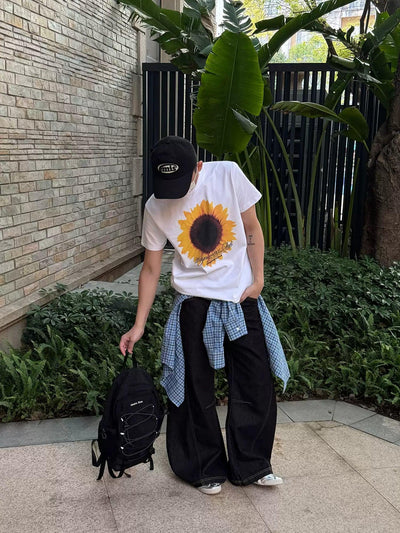 Nine Sunflower Graphic Print T-Shirt-korean-fashion-T-Shirt-Nine's Closet-OH Garments