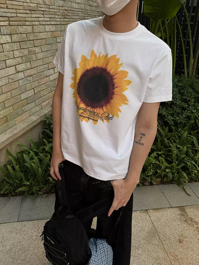 Nine Sunflower Graphic Print T-Shirt-korean-fashion-T-Shirt-Nine's Closet-OH Garments
