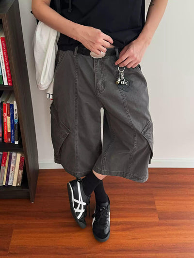 Nine Tilt Pockets Washed Denim Shorts-korean-fashion-Shorts-Nine's Closet-OH Garments