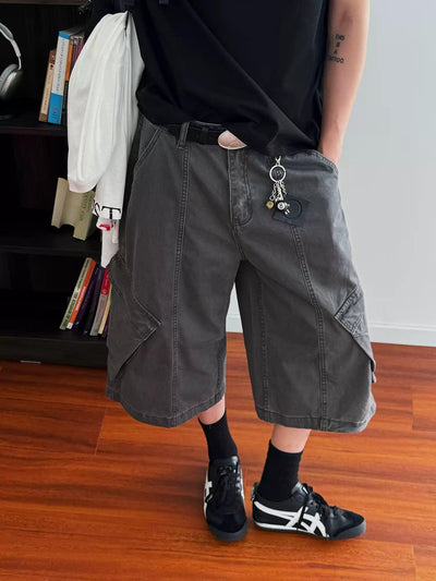 Nine Tilt Pockets Washed Denim Shorts-korean-fashion-Shorts-Nine's Closet-OH Garments