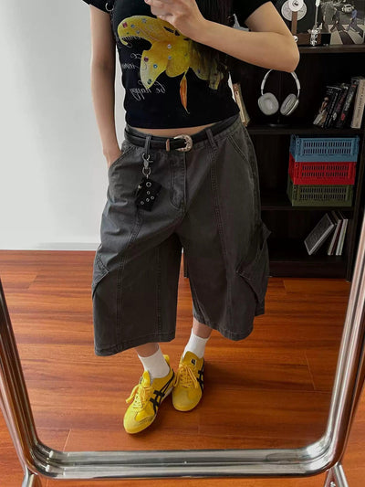 Nine Tilt Pockets Washed Denim Shorts-korean-fashion-Shorts-Nine's Closet-OH Garments