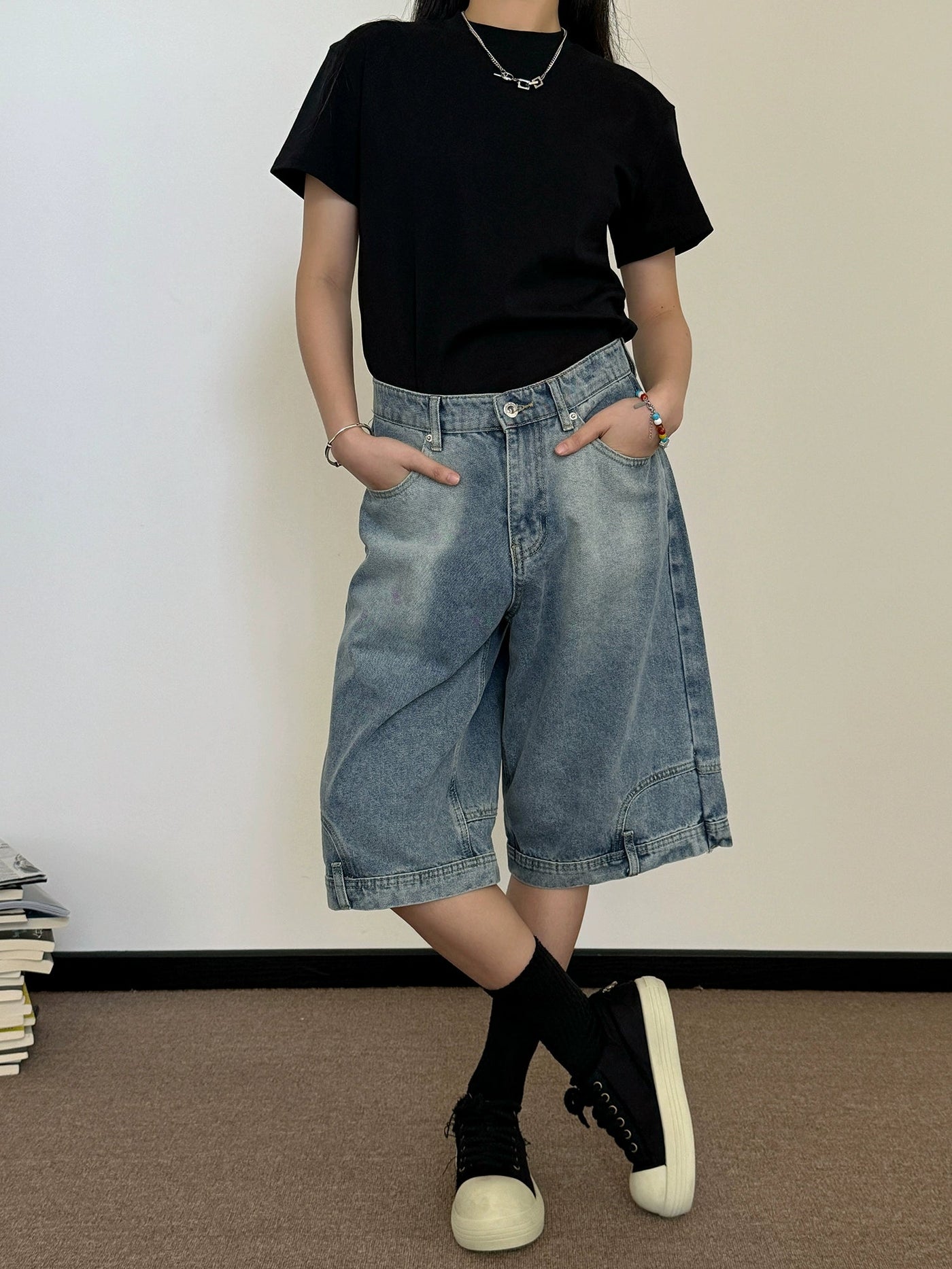 Nine Waist Belt End Denim Shorts-korean-fashion-Shorts-Nine's Closet-OH Garments