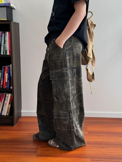 Nine Washed Camouflage Cargo Pants-korean-fashion-Pants-Nine's Closet-OH Garments