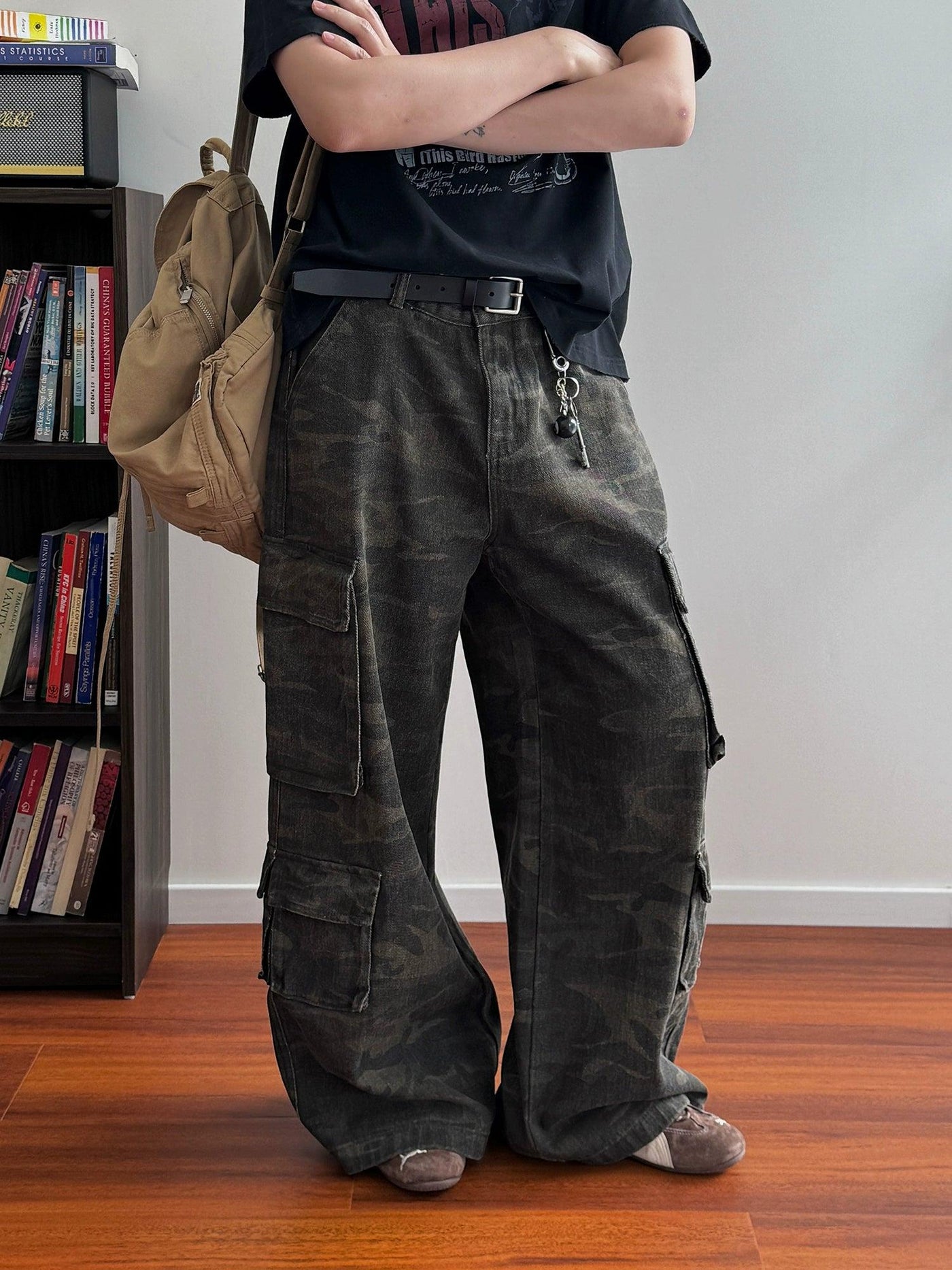 Nine Washed Camouflage Cargo Pants-korean-fashion-Pants-Nine's Closet-OH Garments