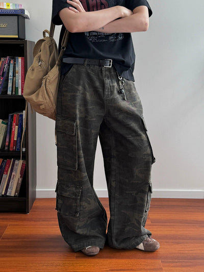 Nine Washed Camouflage Cargo Pants-korean-fashion-Pants-Nine's Closet-OH Garments