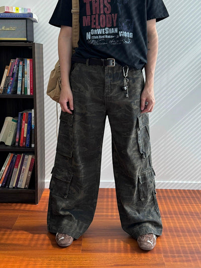 Nine Washed Camouflage Cargo Pants-korean-fashion-Pants-Nine's Closet-OH Garments