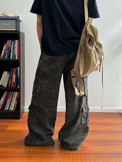 Nine Washed Camouflage Cargo Pants-korean-fashion-Pants-Nine's Closet-OH Garments