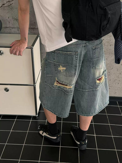 Nine Washed & Distressed Denim Shorts-korean-fashion-Shorts-Nine's Closet-OH Garments