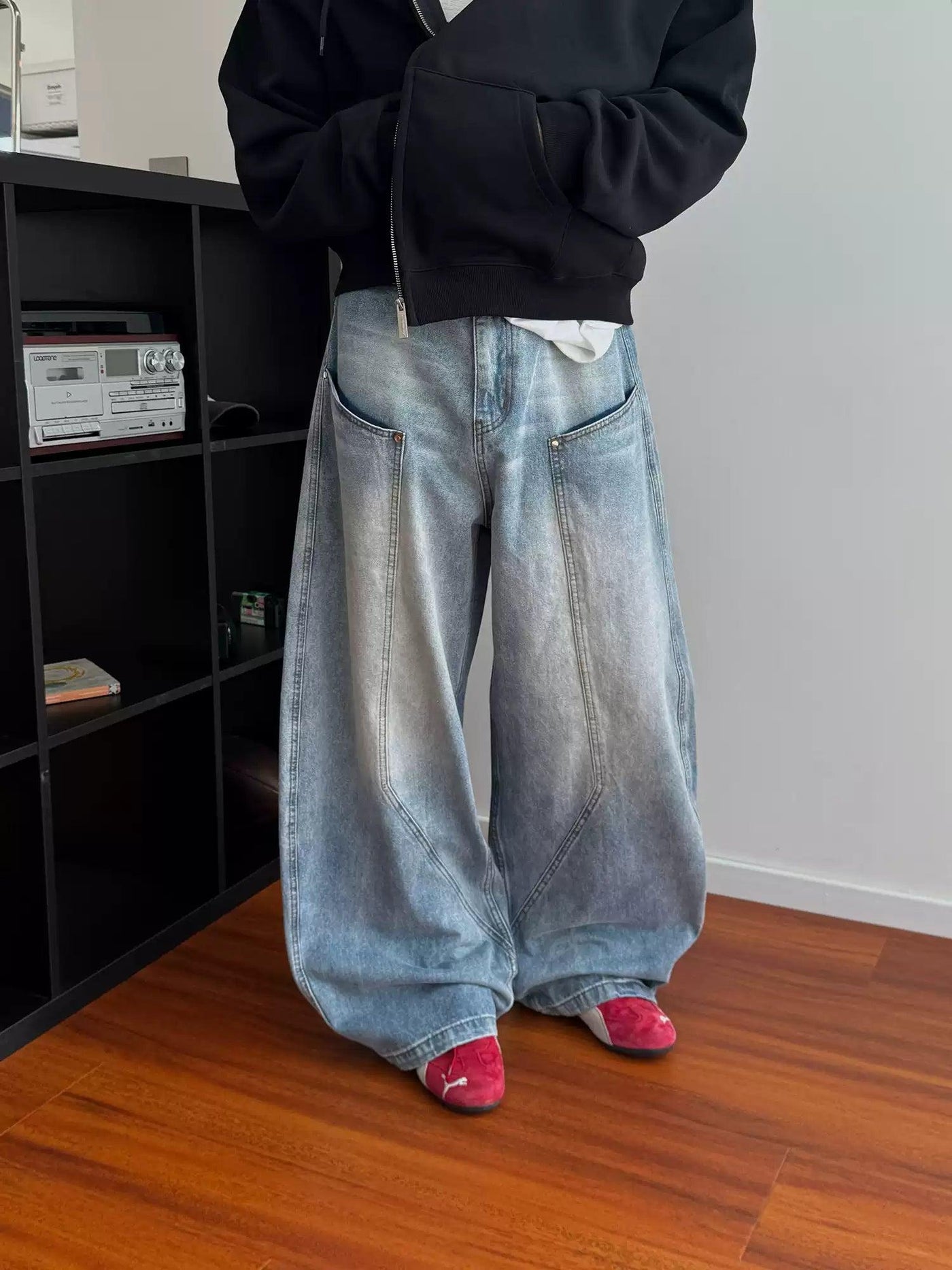 Nine Washed Faded Structured Wide Leg Jeans-korean-fashion-Jeans-Nine's Closet-OH Garments