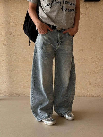 Nine Washed & Faded Wide Fit Jeans-korean-fashion-Jeans-Nine's Closet-OH Garments