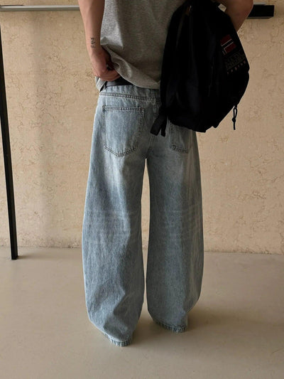 Nine Washed & Faded Wide Fit Jeans-korean-fashion-Jeans-Nine's Closet-OH Garments