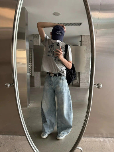 Nine Washed & Faded Wide Fit Jeans-korean-fashion-Jeans-Nine's Closet-OH Garments