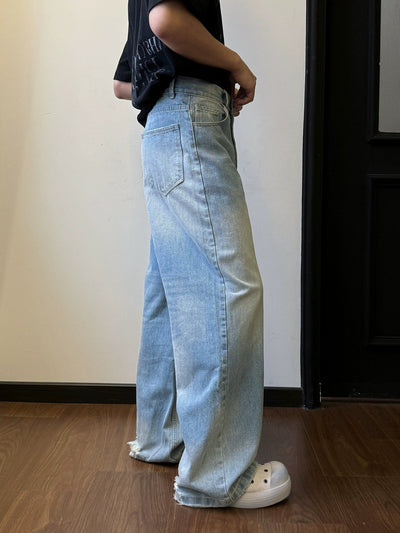 Nine Washed Five-Button Straight Jeans-korean-fashion-Jeans-Nine's Closet-OH Garments