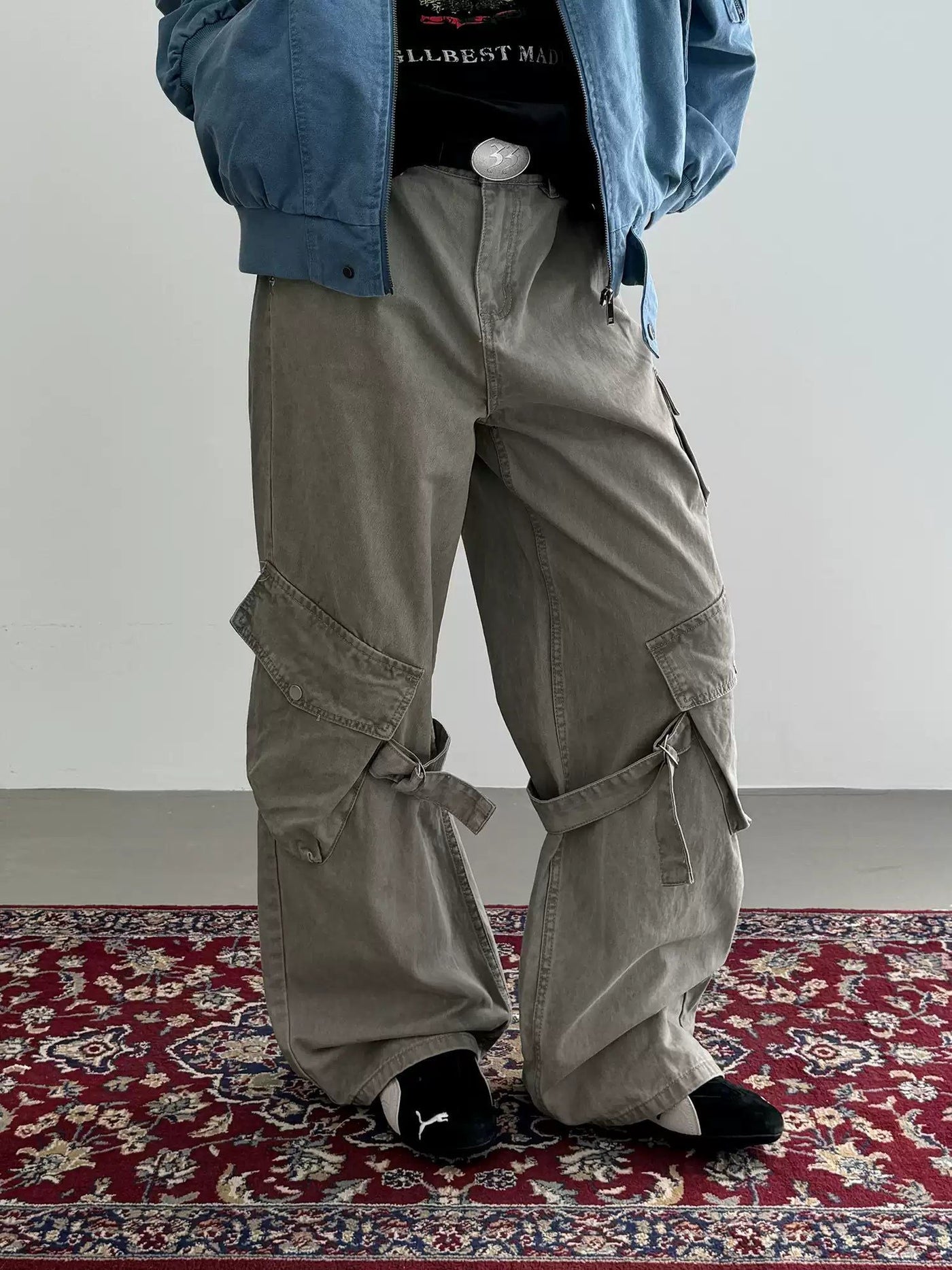 Nine Washed Loose Strap Cargo Pants-korean-fashion-Pants-Nine's Closet-OH Garments