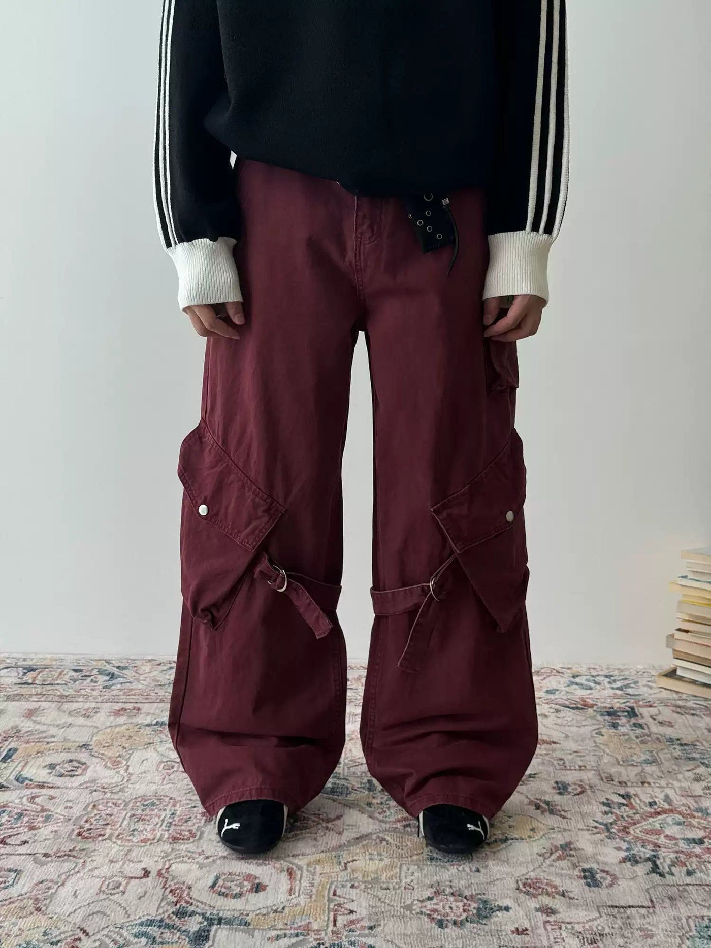 Nine Washed Loose Strap Cargo Pants-korean-fashion-Pants-Nine's Closet-OH Garments