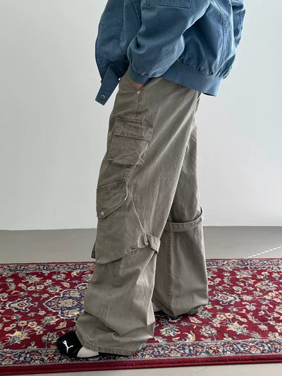 Nine Washed Loose Strap Cargo Pants-korean-fashion-Pants-Nine's Closet-OH Garments