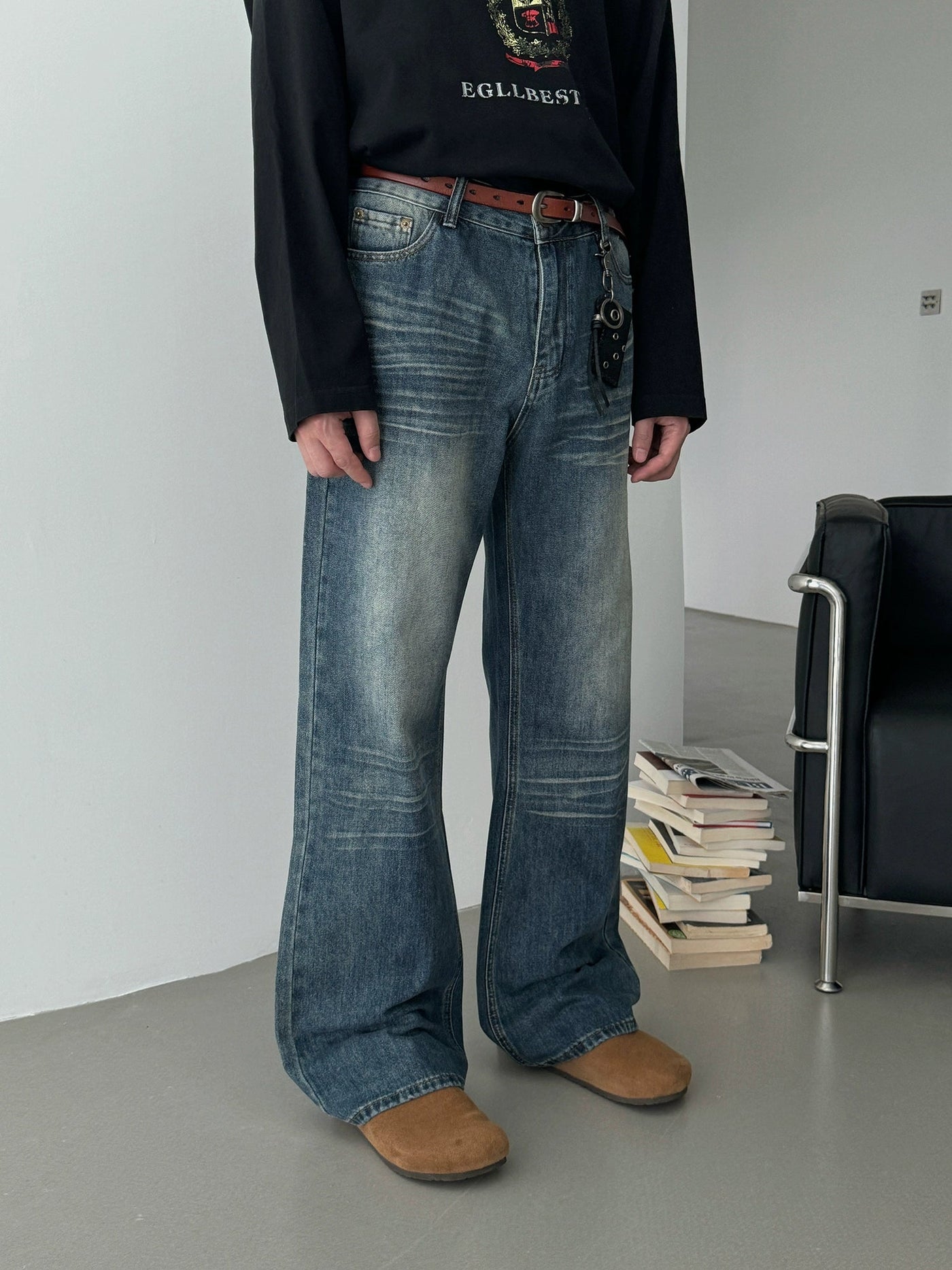 Nine Washed Mid-High Waist Flared Jeans-korean-fashion-Jeans-Nine's Closet-OH Garments