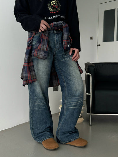 Nine Washed Mid-High Waist Flared Jeans-korean-fashion-Jeans-Nine's Closet-OH Garments