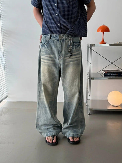 Nine Washed Multi-Whisker Loose Jeans-korean-fashion-Jeans-Nine's Closet-OH Garments