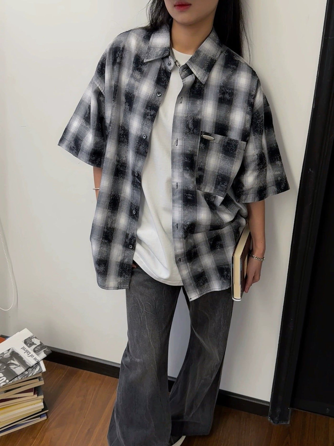 Nine Washed Plaid Casual Shirt-korean-fashion-Shirt-Nine's Closet-OH Garments