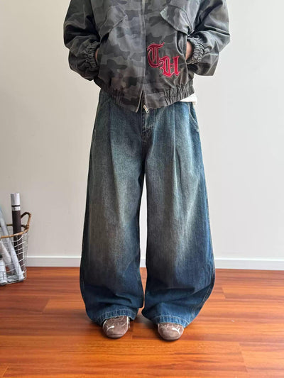 Nine Washed Pleated Wide Jeans-korean-fashion-Jeans-Nine's Closet-OH Garments