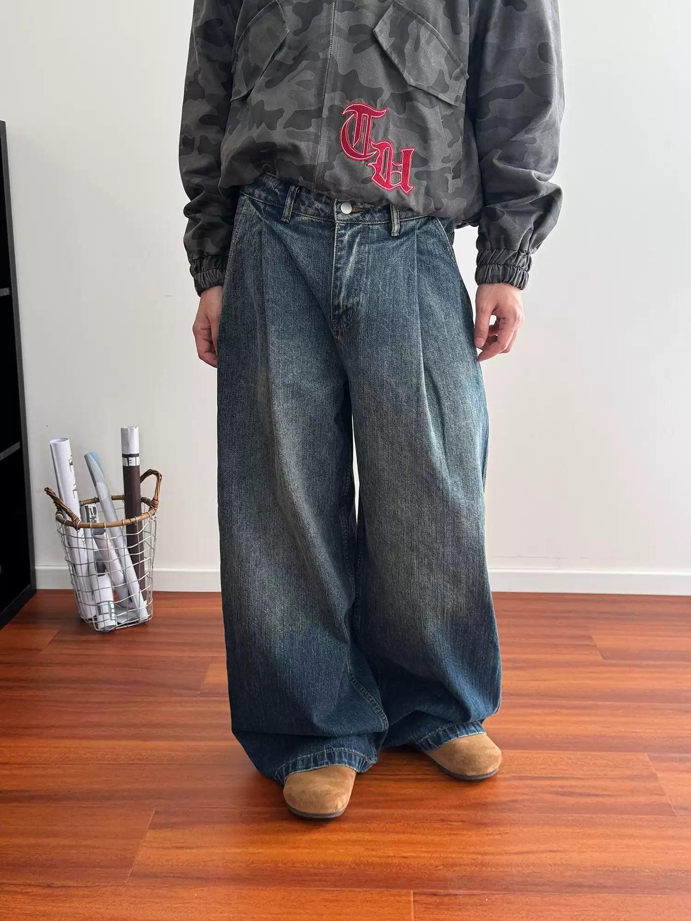 Nine Washed Pleated Wide Jeans-korean-fashion-Jeans-Nine's Closet-OH Garments