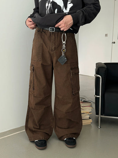 Nine Washed Pleats Relaxed Fit Cargo Pants-korean-fashion-Pants-Nine's Closet-OH Garments