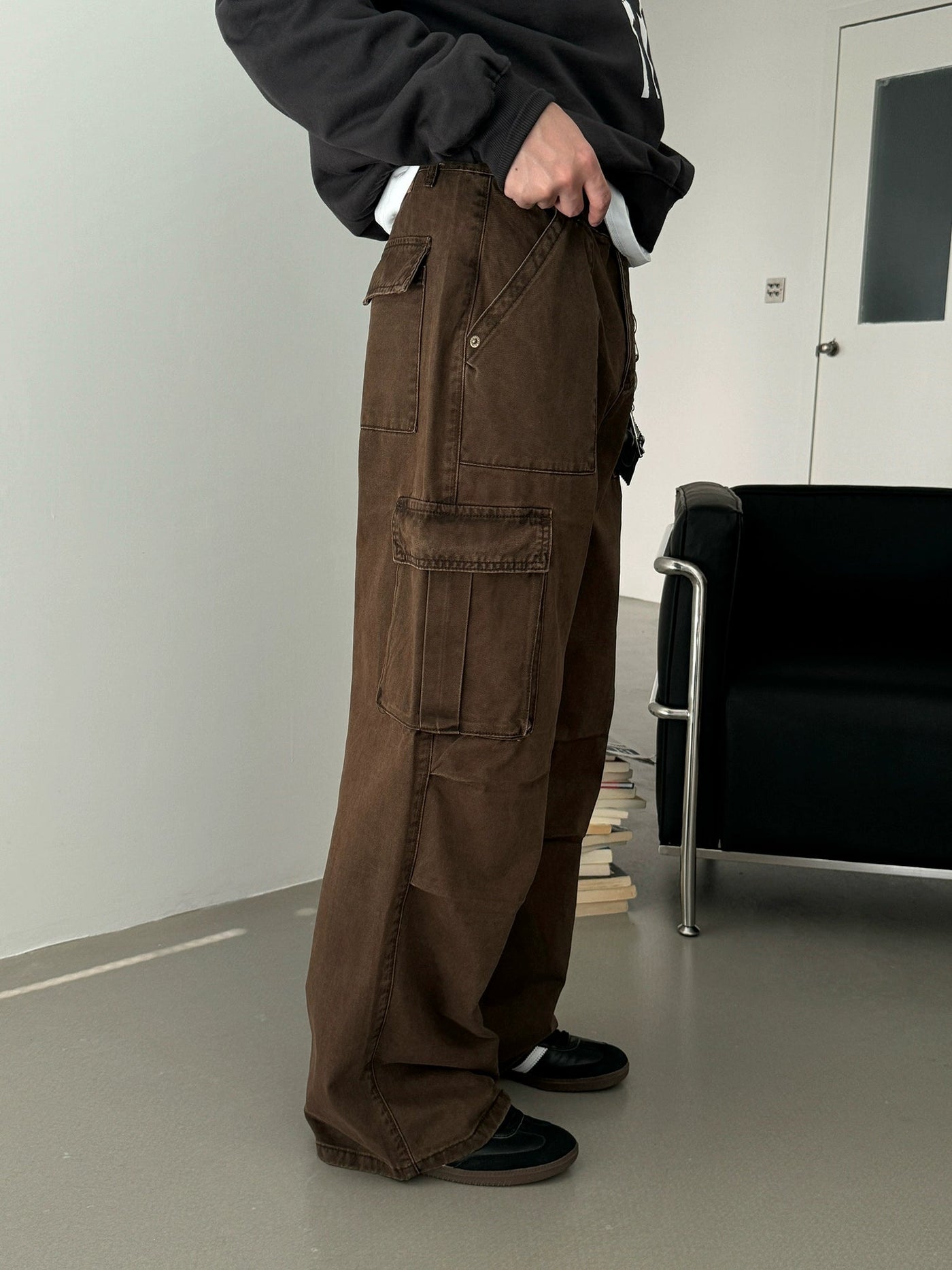 Nine Washed Pleats Relaxed Fit Cargo Pants-korean-fashion-Pants-Nine's Closet-OH Garments